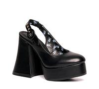Lamoda Black Platform Conversing Heels UK4 - Gothic Chunky High Heel Vegan Shoes with Strap Design, Durable BlackPU Finish, Comfortable Fit, Bold Fashion Statement