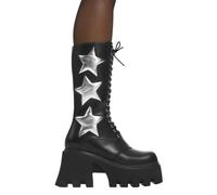 Lamoda BlackPU Big League Chunky Platform Calf Boots SilverStar Bold Fashion - UK5
