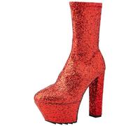 Lamoda Bling RedGlitter Platform Ankle Boots for Women, Durable Glitter Upper, Padded Insole for All-Day Comfort, Chunky Platform Sole for Height and Stability,UK6