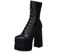 LAMODA - Broken Record Platform Ankle Boots, EU 37, Black PU, 5 UK