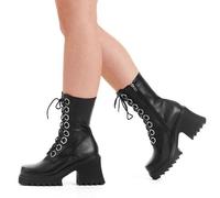Lamoda Bulletproof BlackPU Chunky Platform Ankle Boots Stylish Footwear - UK7