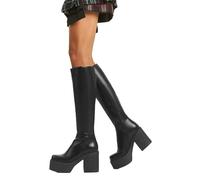 Lamoda Called Out BlackPU Chunky Platform Knee High Boots Trendy Stylish - UK8