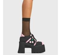 Lamoda Cherry Tree Black Suede Pink PU Heart Platform Boots Trendy Shoes - UK5
