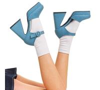 Lamoda Chunky Ankle Boots Undeniable Round Toe Platform Zip Denim - Blue - UK 7