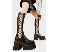 Lamoda Chunky Knee High Boots Misery Business Platform Zip Black, Trendy - Black - UK 3