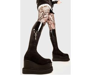 Lamoda Chunky Knee High Boots Round Toe Platform Heel with Zipper Black, Boots - Black - UK 4