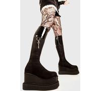 Lamoda Chunky Knee High Boots Round Toe Platform Heel with Zipper Black, Boots - Black - UK 6