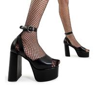 Lamoda Chunky Sandals Turquoise Breeze Square Toe Platform Strap Black, Trendy - Black - UK4