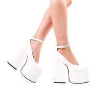 Lamoda Copy My Lingo White PU Platform Heels Chic Stylish Evening Footwear - UK6