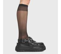 Lamoda Cut Above Black PU Knee High Platform Boots Trendy Stylish Shoes - UK7