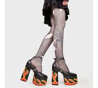 Lamoda Desire Black PU Flame Platform Heels Chunky Gothic Party High Heel - UK5