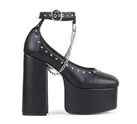 LAMODA Women's Desire Extreme Ankle Strap Court Shoe, Black Pu, 3 UK