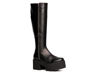 LAMODA - Devious Chunky Platform Knee High Boots, EU 41, Black Pu, 8 UK