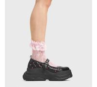 Lamoda Devotion Black PU Pink Heart Platform Boots Chunky Stylish Shoes - UK9