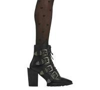 LAMODA Women's Don't Even Western Ankle Boot in Black, Ladies Lace-Up Ankle Boots with side zipper and antique buckles, Vegan Western Booties in UK7