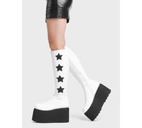 Lamoda Extraterrestrial WhitePU Knee High Platform Boots with Black Star - UK5