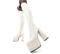 Lamoda Fantasies White PU Platform Thigh High Boots Stylish Streetwear - UK3