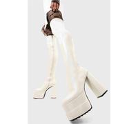 Lamoda Fantasies White PU Platform Thigh High Boots Stylish Streetwear - UK4
