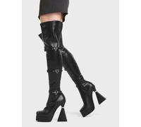 Lamoda Fantasy Platform Thigh High Boots for Women Black PU Trendy Night Out - UK3