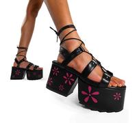 Lamoda Flawless Black Chunky Platform Sandals Open Toe Summer Party Look - UK3