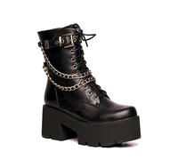Lamoda Flip The Switch Black PU Chunky Platform Boots - Gothic Alternative High Sole Boots with Lace-Up & Side Zip - Durable, Stylish Festival & Streetwear Footwear UK4