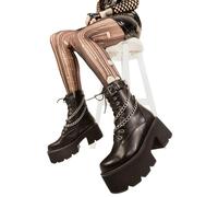 Lamoda Flip The Switch Black PU Chunky Platform Boots - Gothic Alternative High Sole Boots with Lace-Up & Side Zip - Durable, Stylish Festival & Streetwear Footwear UK5