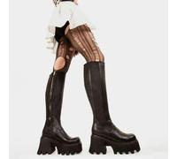 Lamoda For You Black PU Chunky Platform Knee High Boots Gothic Festival - UK3