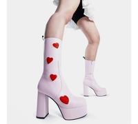 Lamoda Game Of Love Pink PU Red Heart Platform Calf Boots Chunky Gothic - UK5