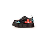 Lamoda Give A Little Black PU Multi-Flower Chunky Platform Creeper Shoes, Gothic Street Style, Lace-Up Closure, Comfortable Cushioned Insole, UK4