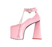 Lamoda Goodbye Forever Platform Heels in Pink PAT with Bold High Heel, Round Toe, Cushioned Insoles, Adjustable Straps,Trendy Platform Design for Parties, Events, or Street Style, UK4