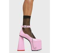 LAMODA - Women's Goodbye Forever Platform Heels in Pink - Heart Buckle, Heart Heel Ankle Length Court Shoes with a Non-Slip Sole for Ladies, UK5