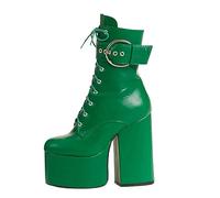 LAMODA Green One Shot Platform Ankle Boots PU for Women, Chunky Ankle Boots with High Heel and Round Toe, Trendy Platform Footwear for Casual, Party, or Streetwear Looks, UK 5
