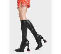 Lamoda Growl Black Stretch PU Women Knee High Platform Boots Stylish - UK3