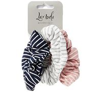 LaModa Hair Scrunchie for Youth, Pastel Pink/White, Dark Blue/White, And White/Dove-Grey, Supersoft, 3 Piece