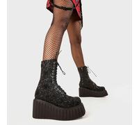 Lamoda Hand On Heart Black Glitter Chunky Ankle Creeper Boots Platform - UK5