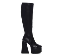 Lamoda Hate You Platform Knee High Boots in Black PU, Trendy Round Toe with High Platform Heel, Cushioned Insole, Stylish Knee High Silhouette for Parties, Street Style or Casual Outfits, UK6