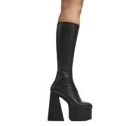 Lamoda Hate Your Black Stretch PU Platform Knee High Boots Stylish Trendy - UK4