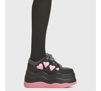Lamoda Heart On My Sleeve Platform Heels Black Suede Pink Heart Design - UK3