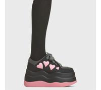 Lamoda Heart On My Sleeve Platform Heels Black Suede Pink Heart Design - UK8