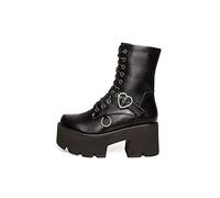 Lamoda Heartless Black PU Chunky Platform Boots UK4 - Gothic Alternative Festival Shoes with Bold Platform Sole, Cushioned Insole, Lace-Up & Side Zip for Comfort