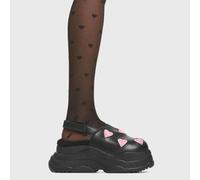 Lamoda Hit A Nerve Black PU Pink Suede Heart Platform Boots Chunky Shoes - UK7