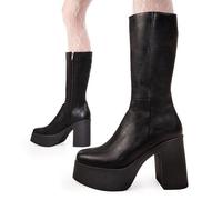 Lamoda Holler Back Black PU Platform Calf Boots Chunky Gothic Style - UK5