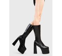 Lamoda Home Wrecker BlackPU Platform Calf Boots Trendy Chunky Streetwear - UK8