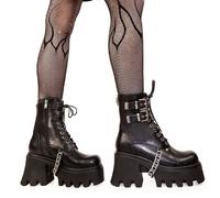 Lamoda Hostages Chunky Platform Ankle Boots Black PU, Fashionable Platform Boots - Black - UK 3