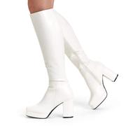 Lamoda Humble White Knee High Platform Boots Chunky Block Heel Vegan - UK6