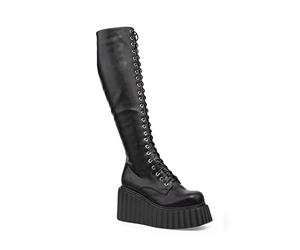 LAMODA - Important Platform Creeper Wedge Boots, EU 36, Black PU, 4 UK