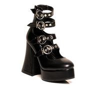 Lamoda Interstellar Black PU Platform Heels UK3 - Chunky Gothic Block Heel Party Shoes with Platform Sole, Adjustable Strap, Durable PU Material - Festival Rave Fashion