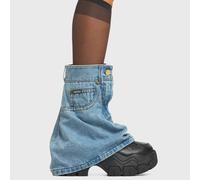 Lamoda Jeanius Black PU Denim Chunky Platform Boots Trendy Stylish Statement - UK9