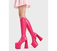 Lamoda Keep It Up FuchsiaPU Platform Knee High Boots Stylish Everyday Wear - UK3