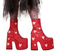 Lamoda Keeper Red Glitter Pink Heart Chunky Platform Ankle Boots Gothic - UK7